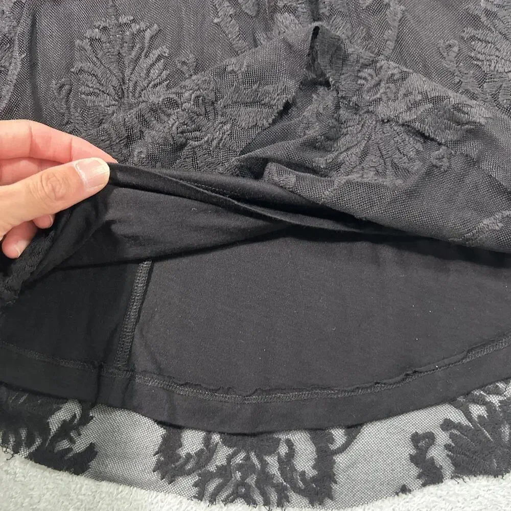 Free People Renaissance Gothic Medieval Floral Lace Dress Sz 0 15x32 Black Knit
